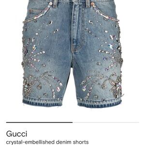 Gucci Blue Denim Shorts with Crystal Accents Embellished